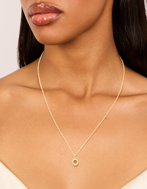 Gold Plated Brass Cubic Zirconia Letter O Necklace