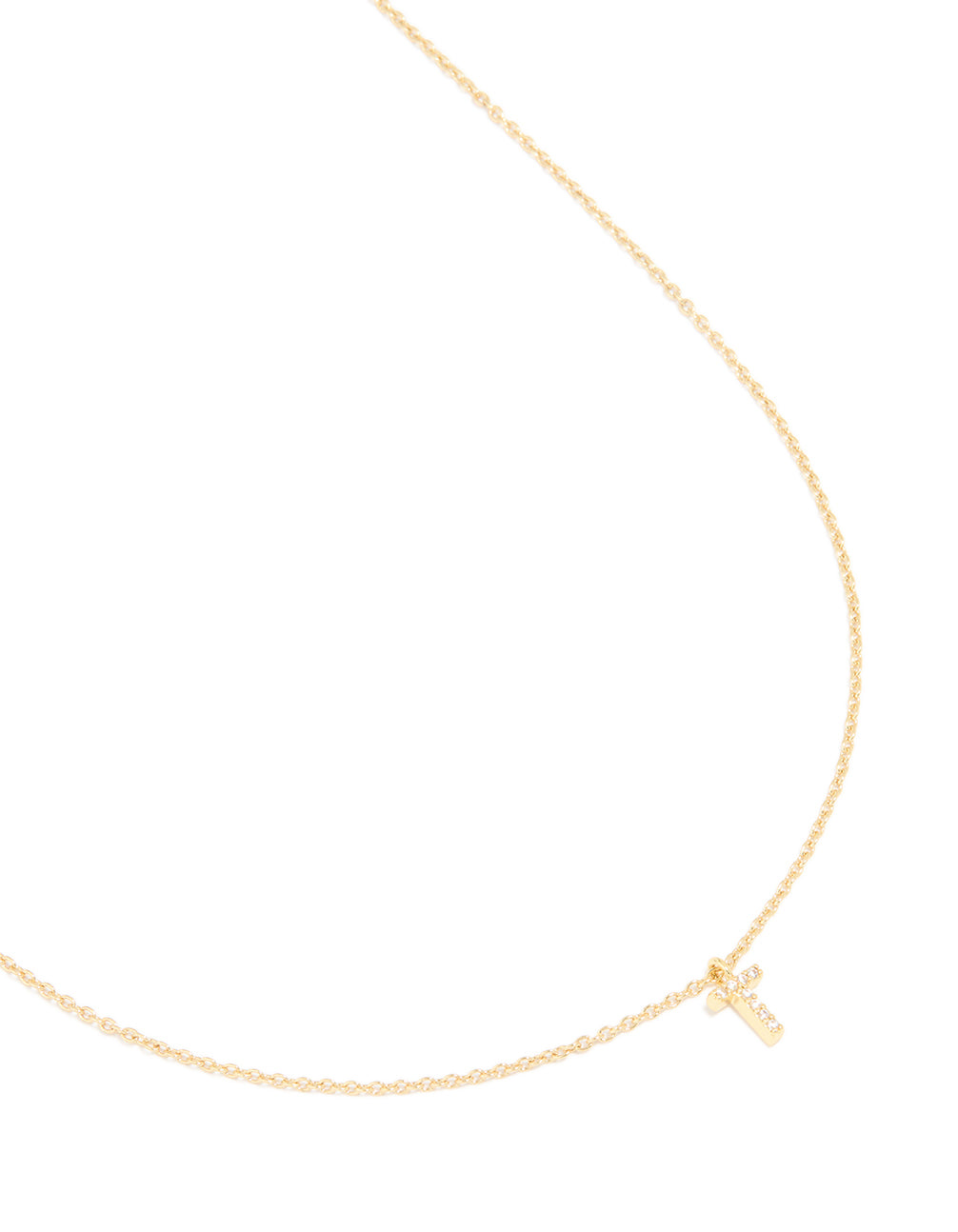 Gold Plated Brass Cubic Zirconia Letter T Necklace