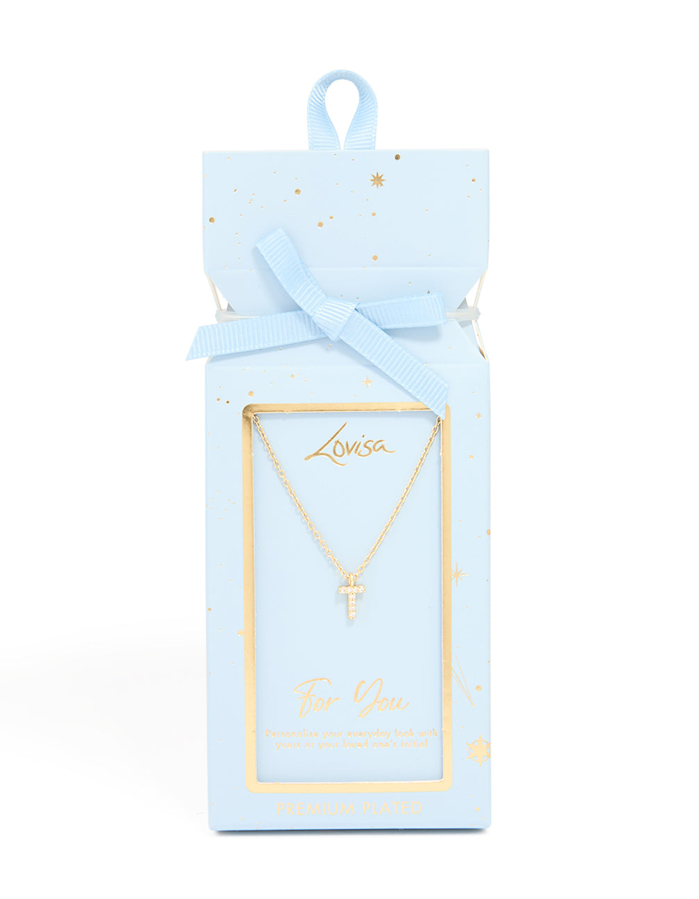 Gold Plated Brass Cubic Zirconia Letter T Necklace
