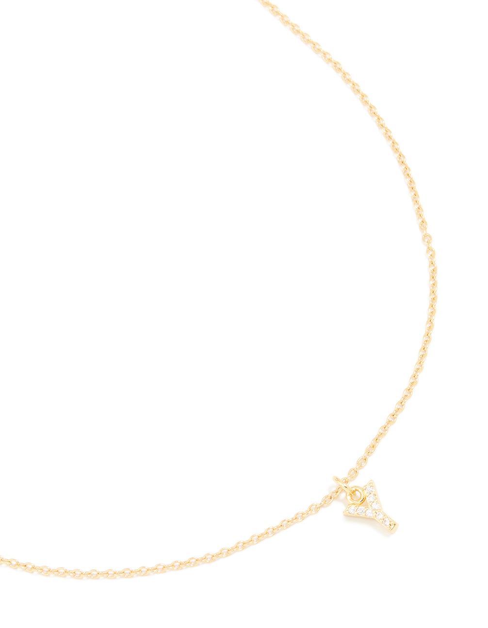 Gold Plated Brass Cubic Zirconia Letter Y Necklace