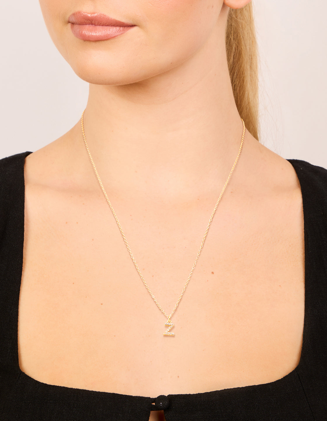 Gold Plated Brass Cubic Zirconia Letter Z Necklace