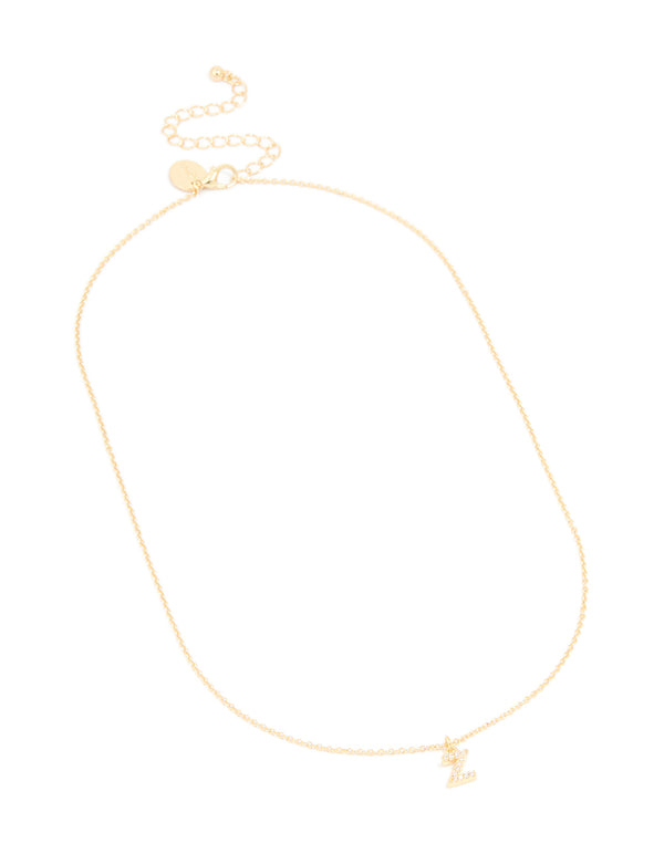 Gold Plated Brass Cubic Zirconia Letter Z Necklace