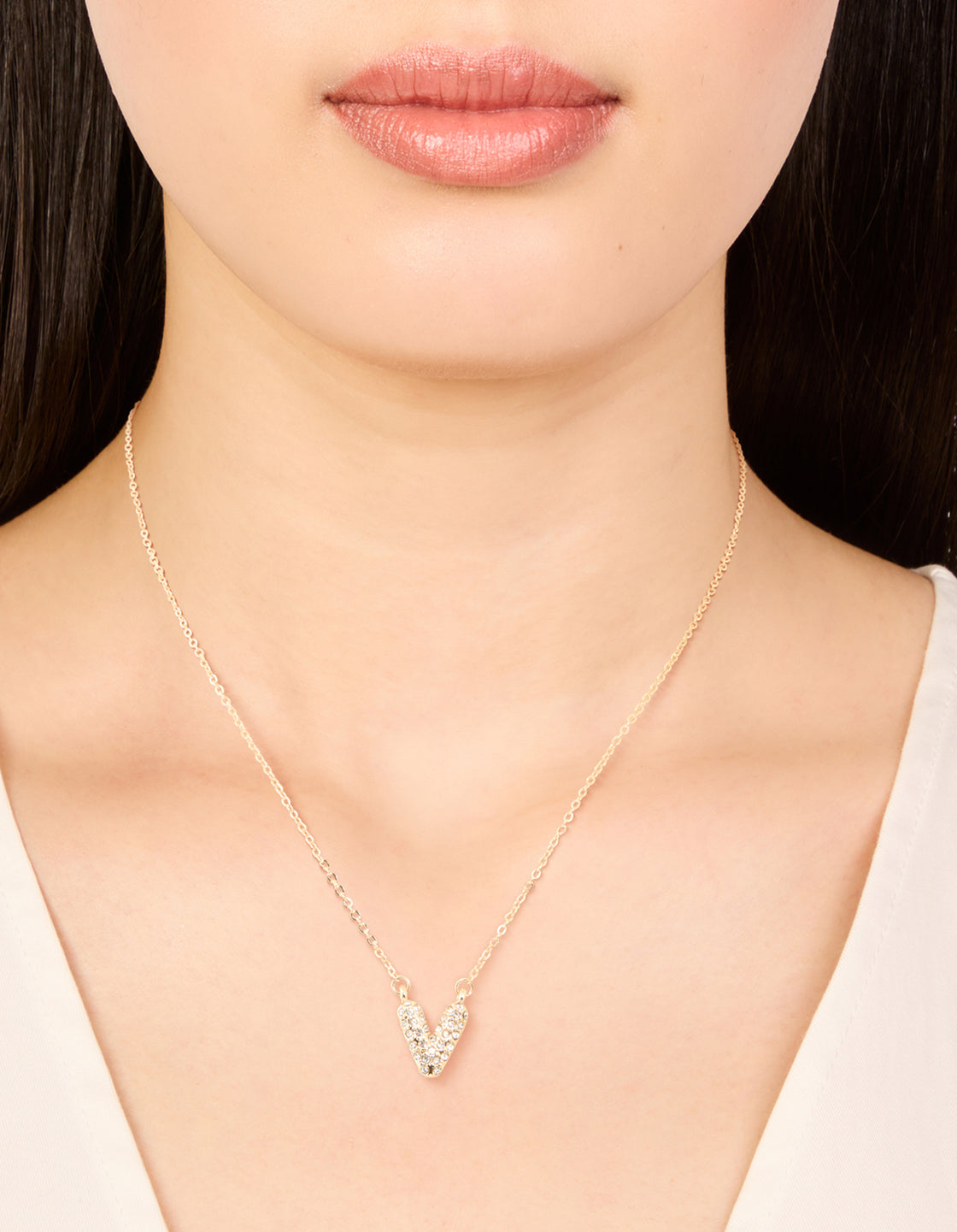 Kids Gold Cubic Zirconia Letter V Necklace