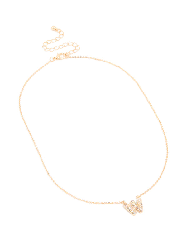 Kids Gold Cubic Zirconia Letter W Necklace