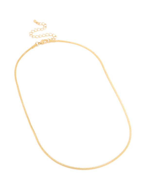 Featuring a waterproof snake short necklace in stainless steel with dainty style and gold plated finish front view