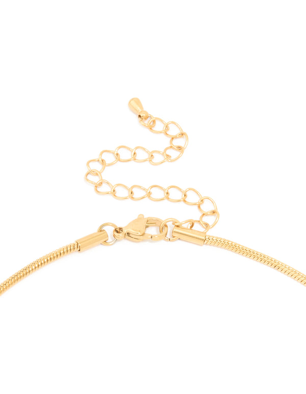 Highlighting a waterproof snake short necklace crafted from stainless steel with dainty style in gold plated finish clasp detail view