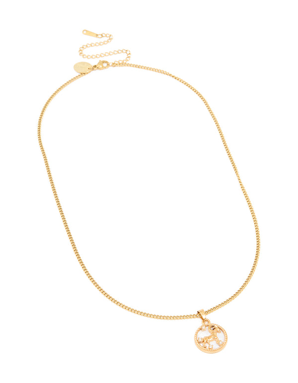 Waterproof Gold Plated Stainless Steel Aries Circle Zodiac Sign Necklace