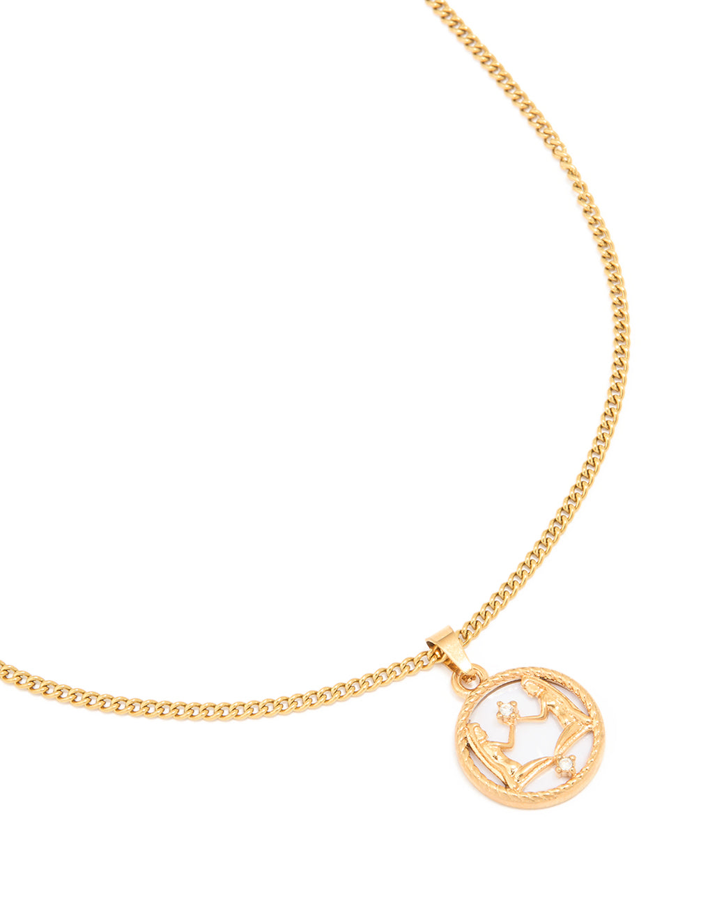 Waterproof Gold Plated Stainless Steel Circle Gemini Zodiac Sign Necklace