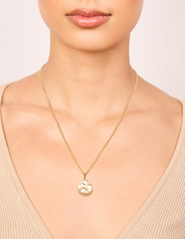 Waterproof Gold Plated Stainless Steel Sagittarius Circle Zodiac Sign Necklace