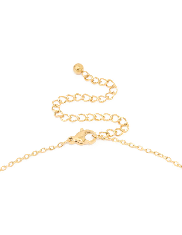 Highlighting waterproof gold plated stainless steel bubble letter S initial pendant necklace with lobster clasp and adjustable extender chain clasp detail view