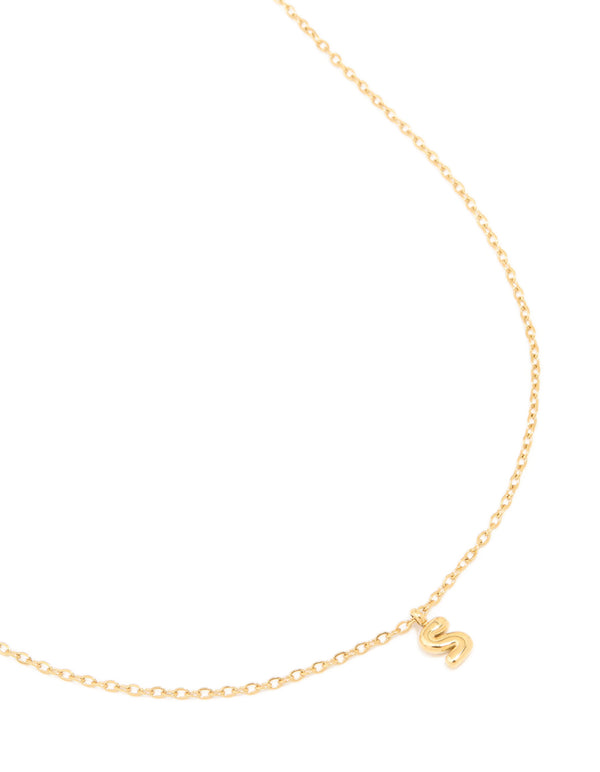 Crafted from waterproof stainless steel with bubble letter S initial pendant necklace in dainty style close up view