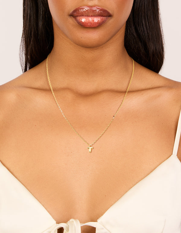 Waterproof Gold Plated Stainless Steel Mini Bubble Letter T Necklace