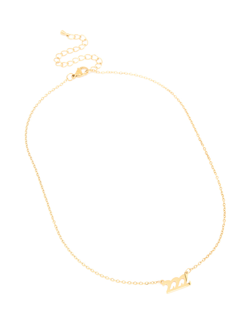 Crafted from waterproof gold plated stainless steel angel number 222 necklace front view