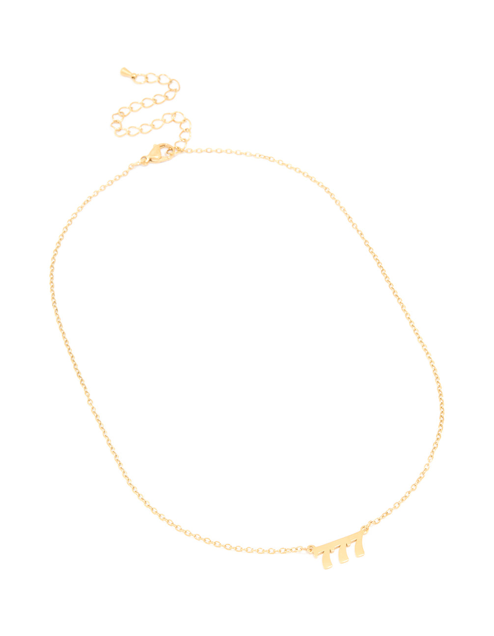 Explore dainty style waterproof gold plated stainless steel angel number 777 necklace featuring numbers front view