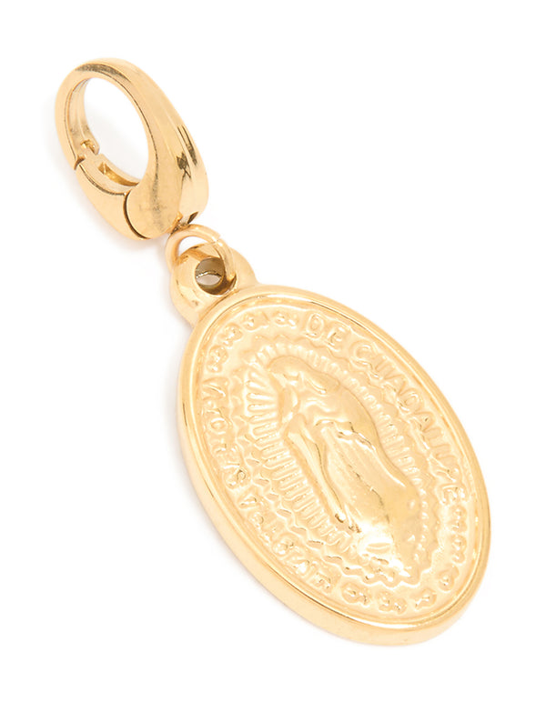 Featuring a waterproof gold plated stainless steel Mary disc charm front view