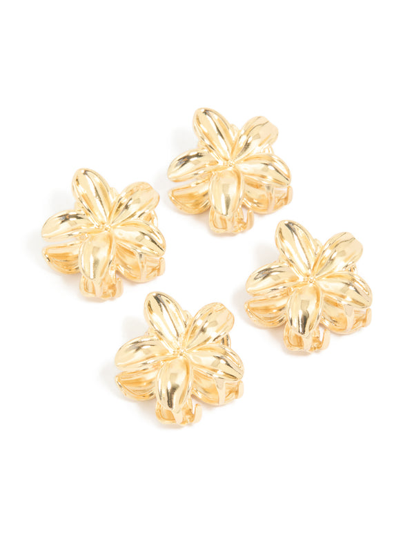 Gold Mini Frangipani Flower Claw Clips 4-Pack