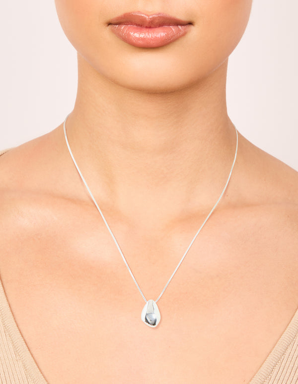 Silver Plated Brass Teardrop Pendant Necklace