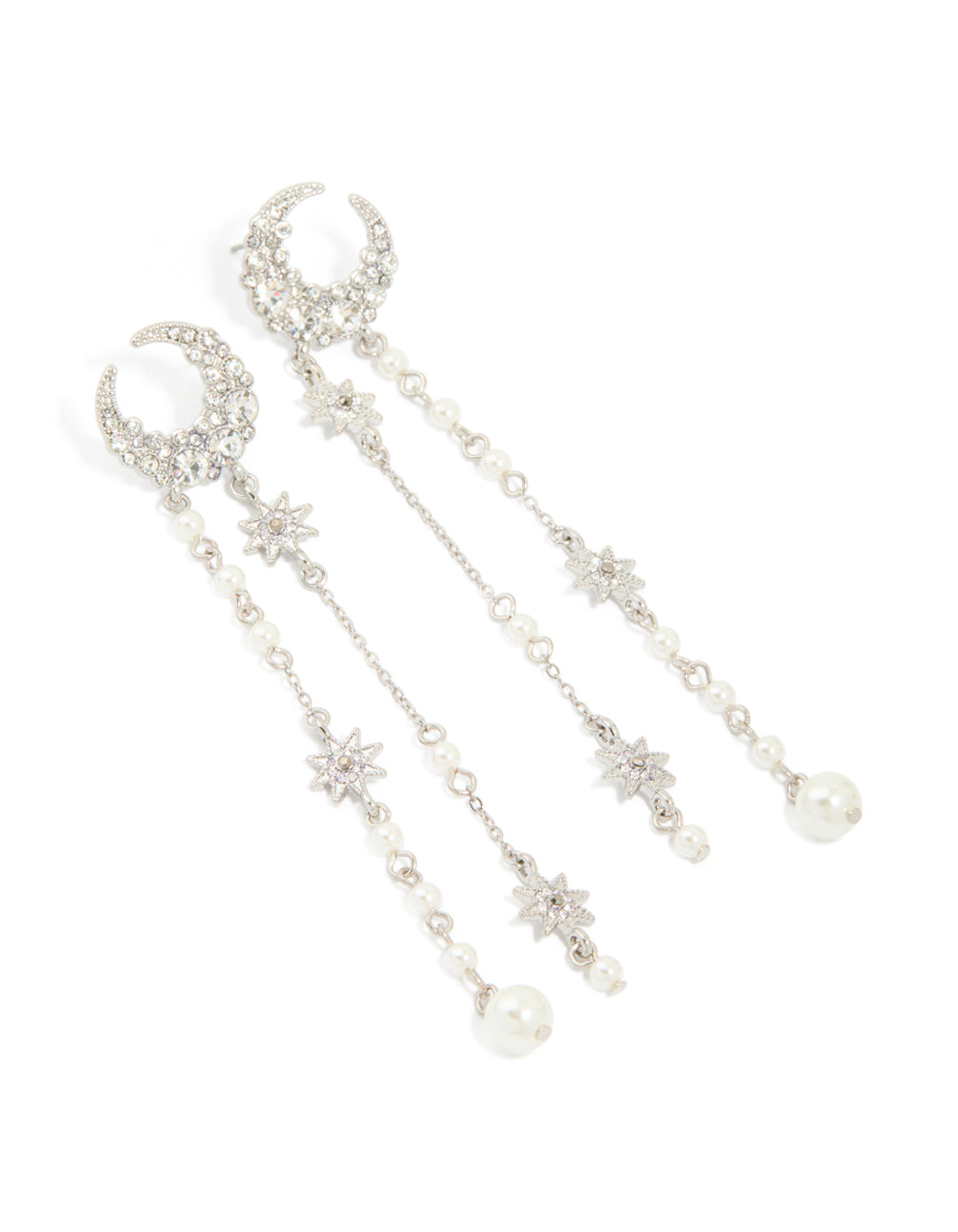 Silver Diamate & Pearl Celestial Drop Earrings