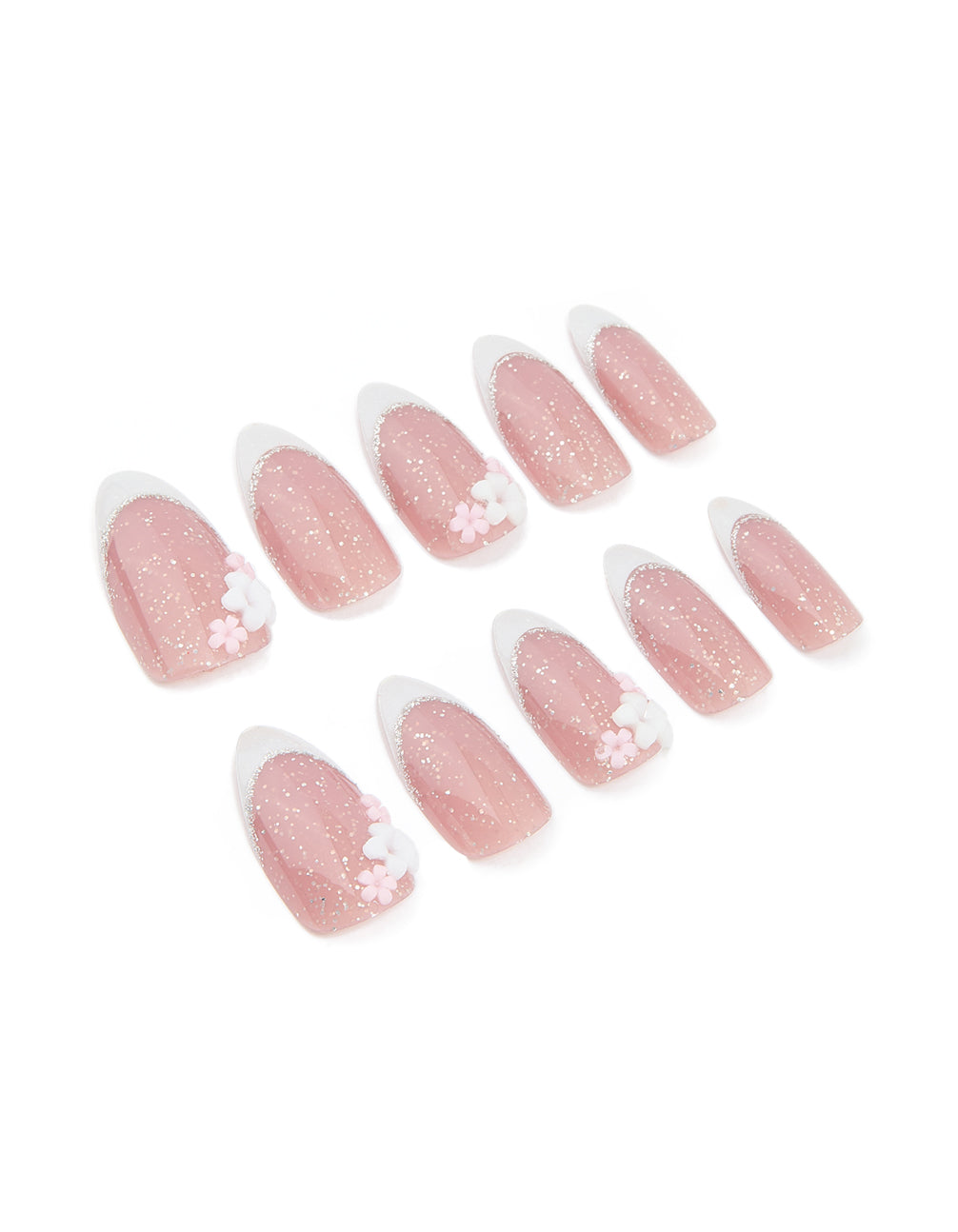 Shimmery Pink Daisy Printed Press-On Nails 24-Set