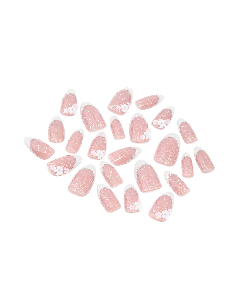 Shimmery Pink Daisy Printed Press-On Nails 24-Set
