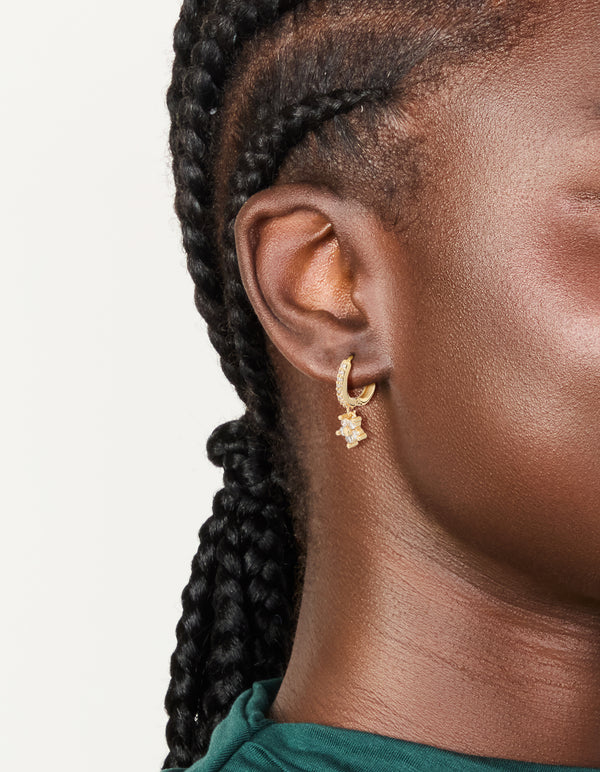 Gold Plated Cubic Zirconia Flower Pendant Huggie Earrings