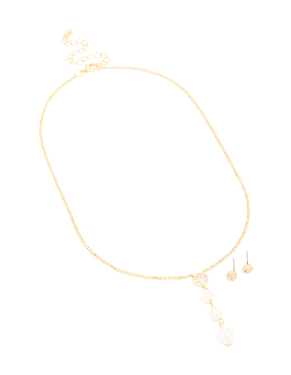 Gold Plated Cubic Zirconia Freshwater Pearl Drop Earrings & Necklace Set