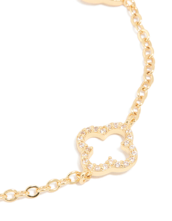 Gold Plated Cubic Zirconia Flower Outline Bracelet
