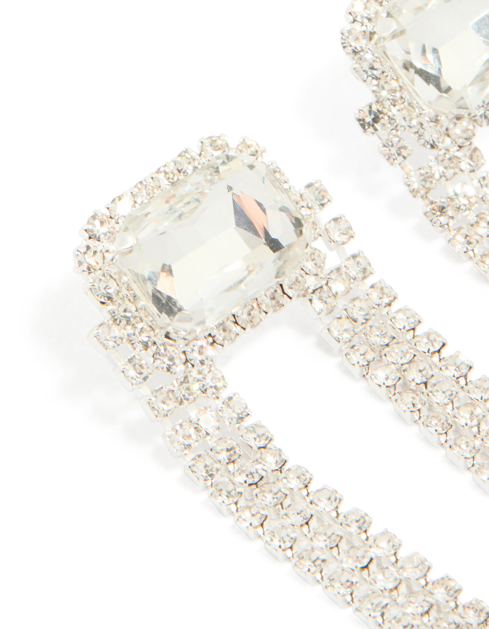 Silver Diamante & Layered Chain Drop Earrings