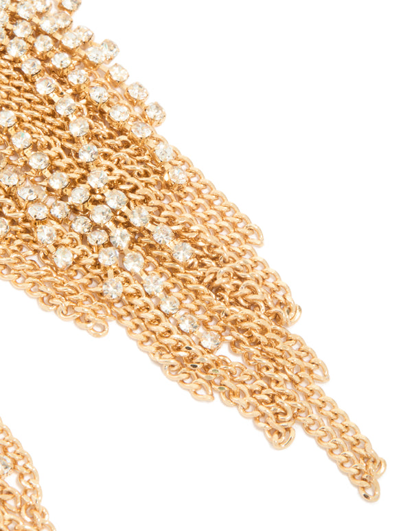 Gold Diamante Chain Fringe Earrings