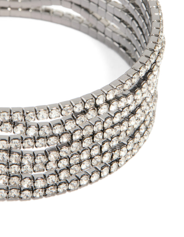 Gunmetal Silver Diamante Wavy Wrist Cuff