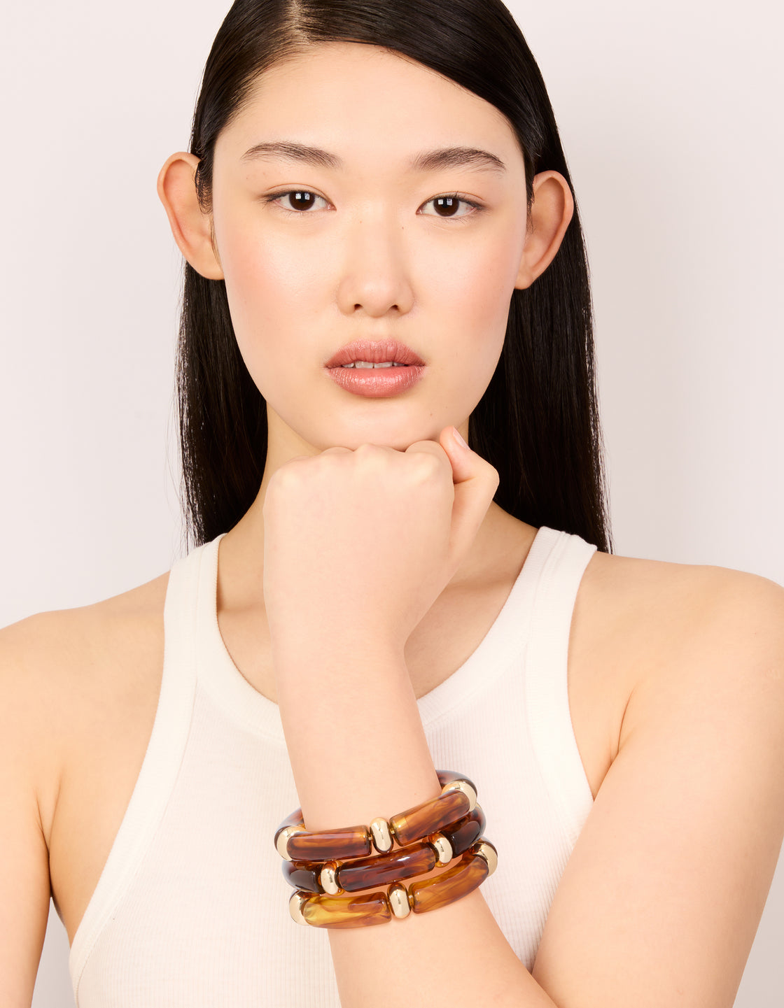 Brown Gold & Acrylic Stretch Bracelets 3-Pack