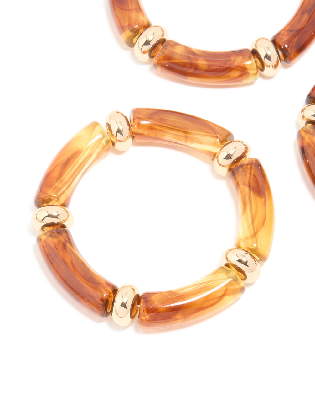 Brown Gold & Acrylic Stretch Bracelets 3-Pack