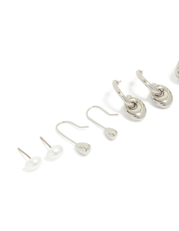 Silver Pearl & Multi Orb Stud Earrings 6-Pack