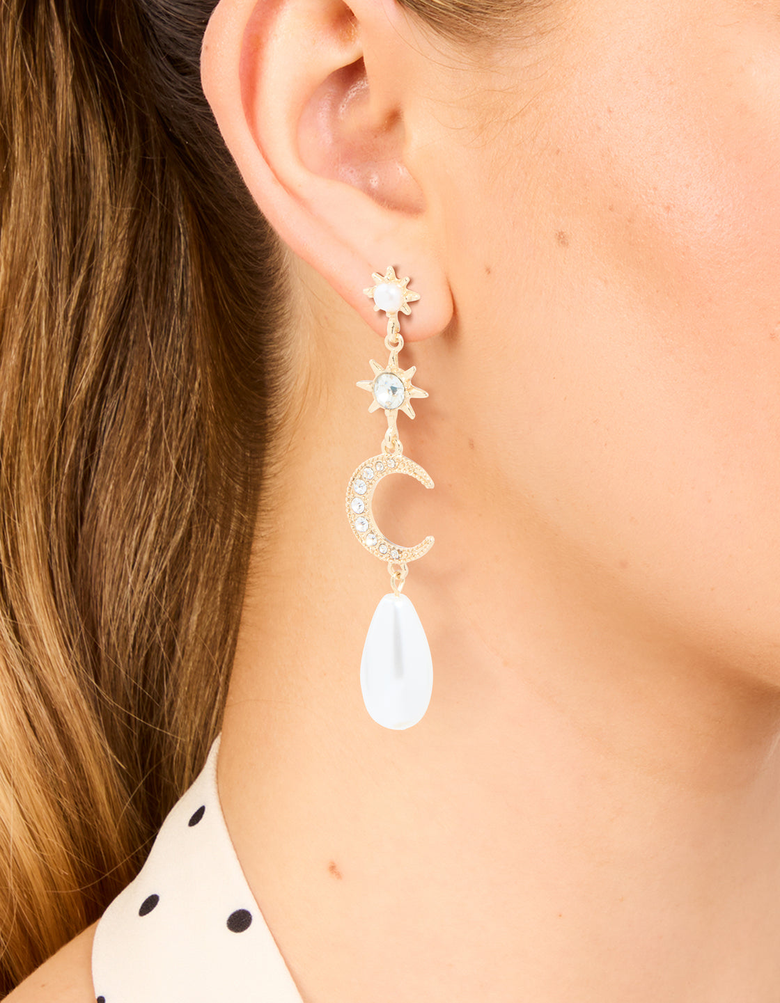 Gold Celestial Pearl Drop Earrings