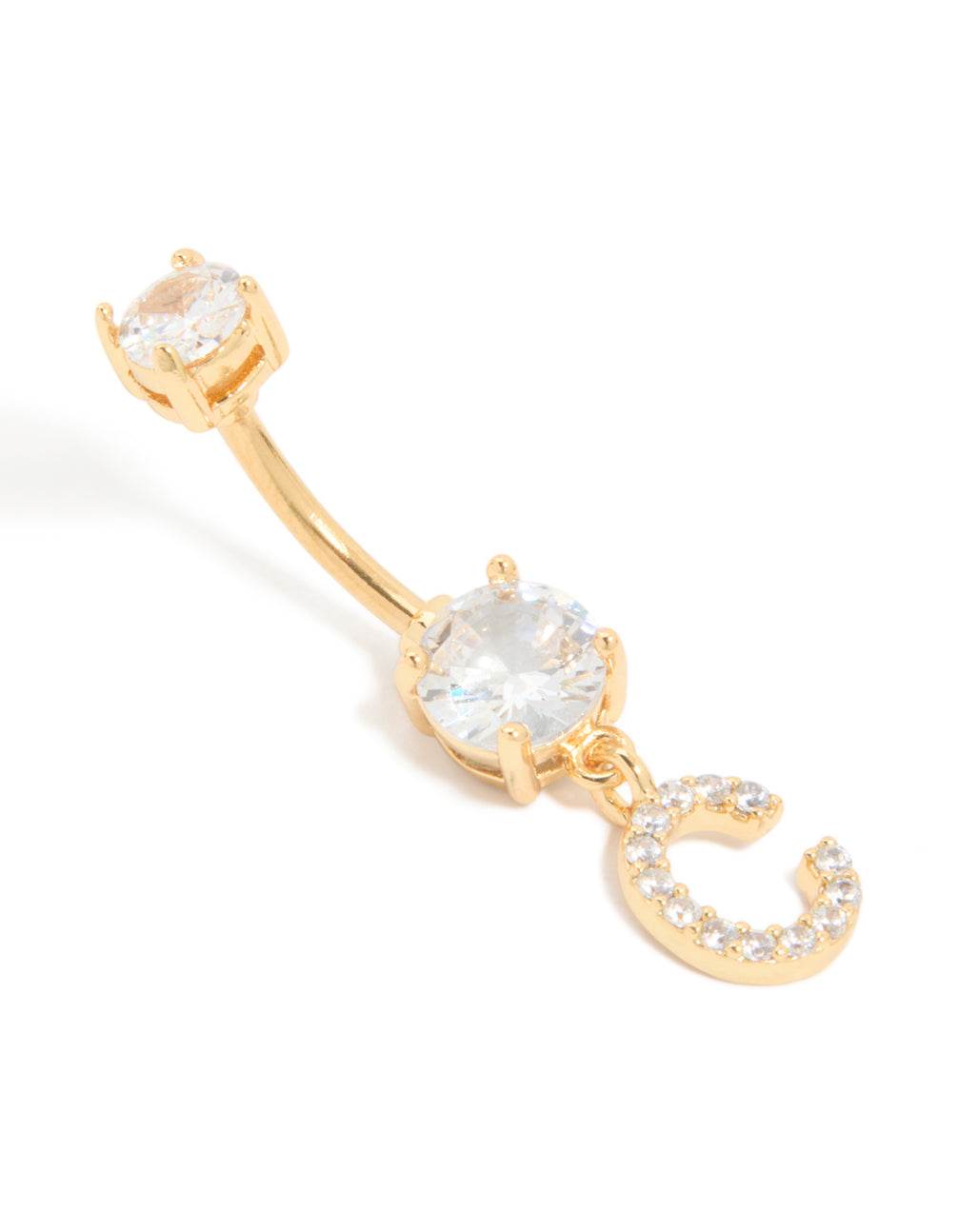 Gold Plated Surgical Steel Cubic Zirconia Pavé Letter C Belly Bar