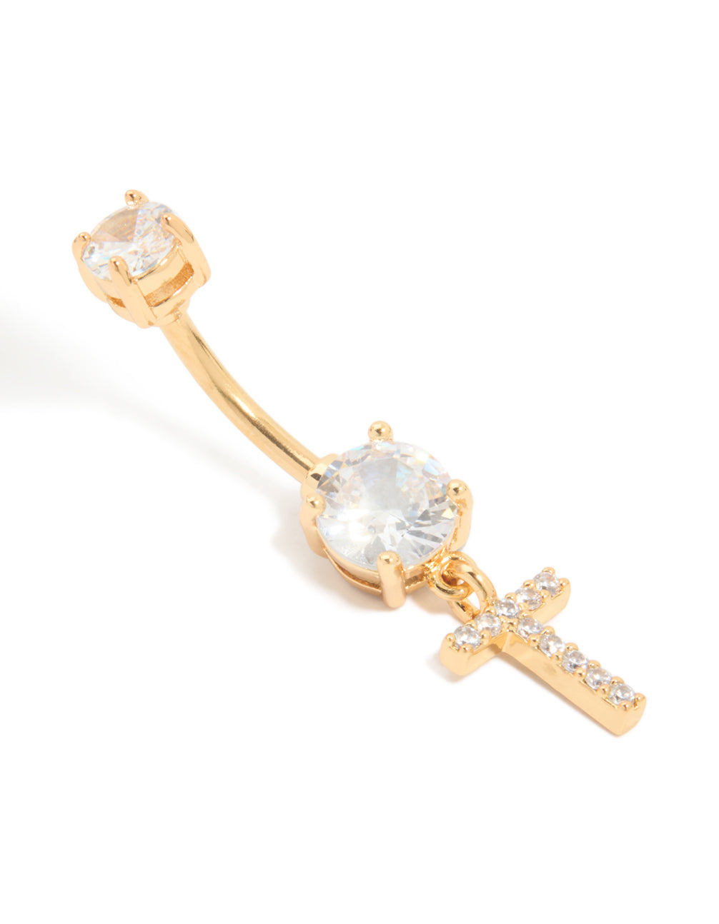 Gold Plated Surgical Steel Cubic Zirconia Pavé Letter T Belly Bar