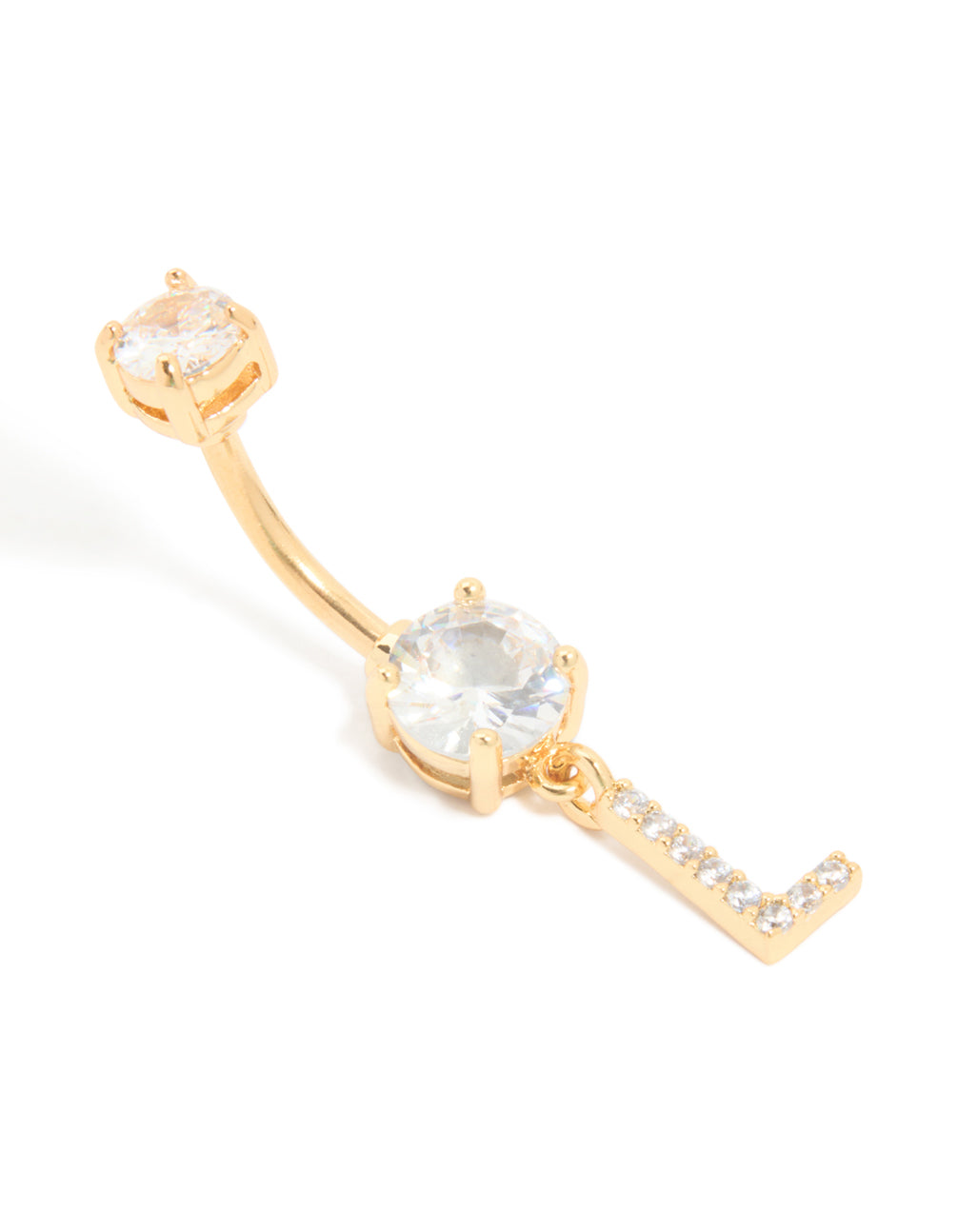 Gold Plated Surgical Steel Cubic Zirconia Pavé Letter L Belly Bar