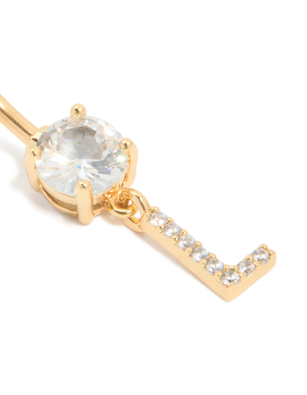 Gold Plated Surgical Steel Cubic Zirconia Pavé Letter L Belly Bar