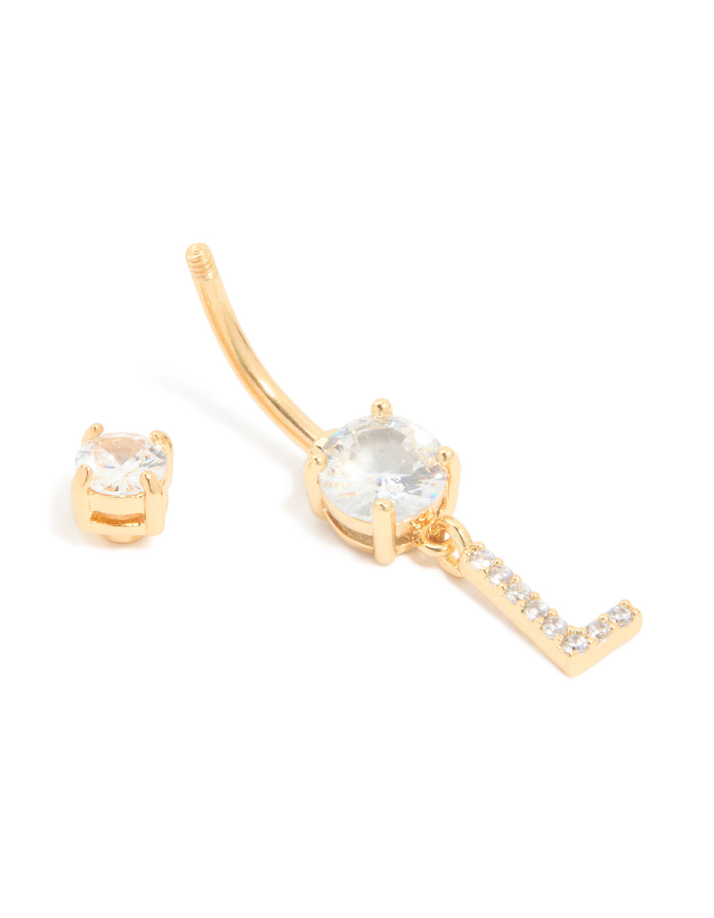 Gold Plated Surgical Steel Cubic Zirconia Pavé Letter L Belly Bar