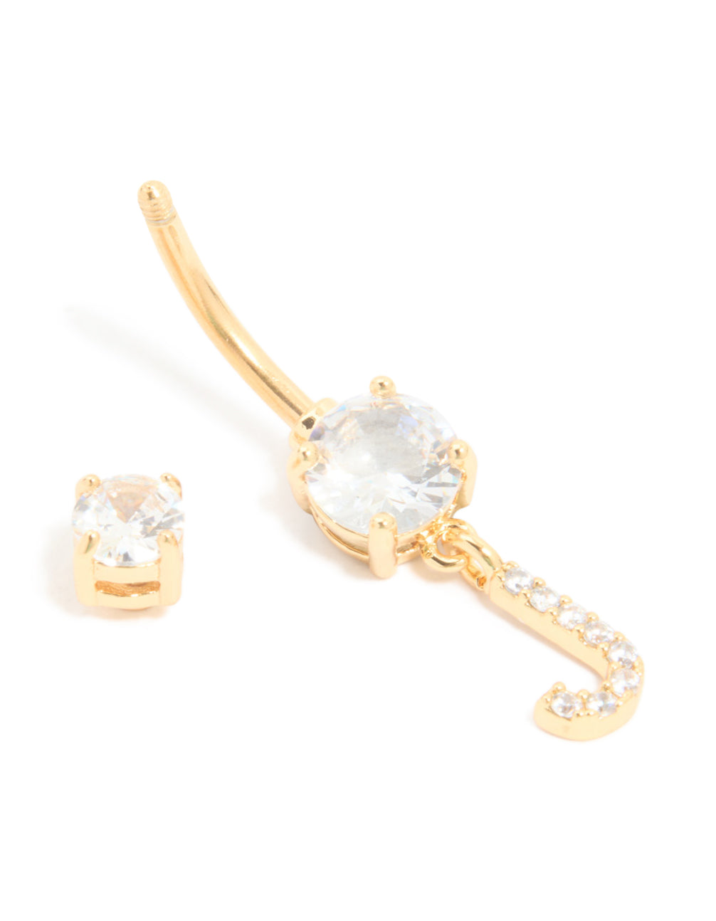 Gold Plated Surgical Steel Cubic Zirconia Pavé Letter J Belly Bar