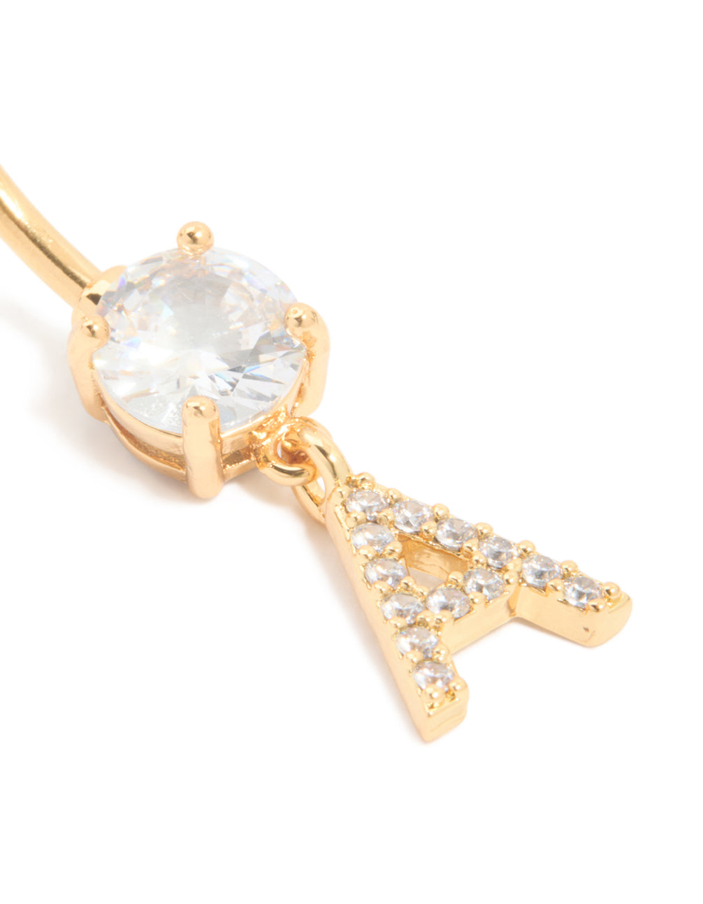 Gold Plated Surgical Steel Cubic Zirconia Pavé Letter A Belly Bar