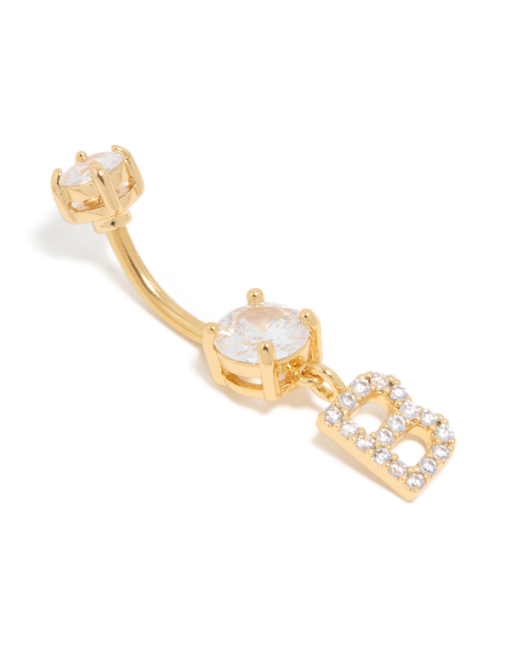 Gold Plated Surgical Steel Cubic Zirconia Pavé Letter B Belly Bar