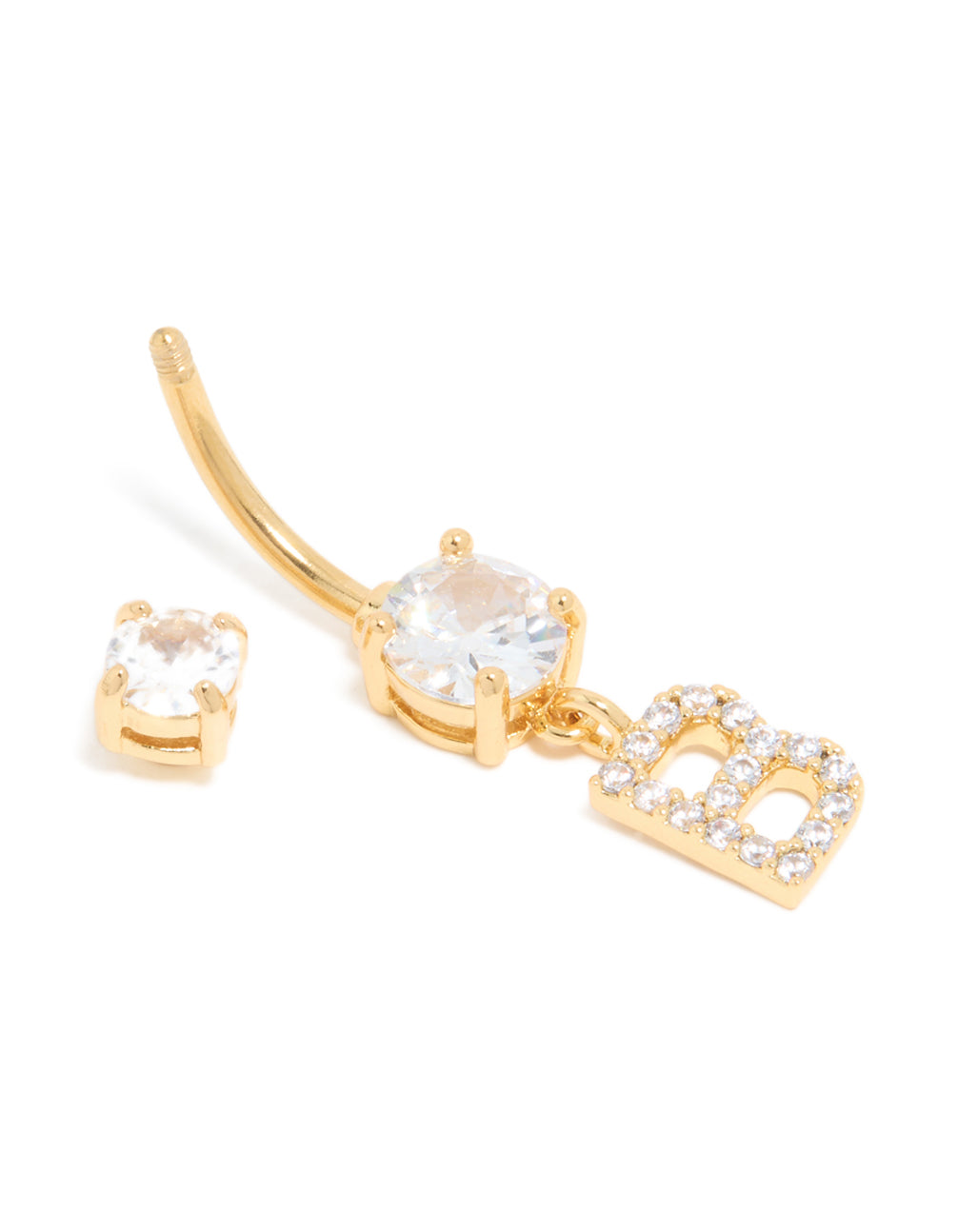 Gold Plated Surgical Steel Cubic Zirconia Pavé Letter B Belly Bar