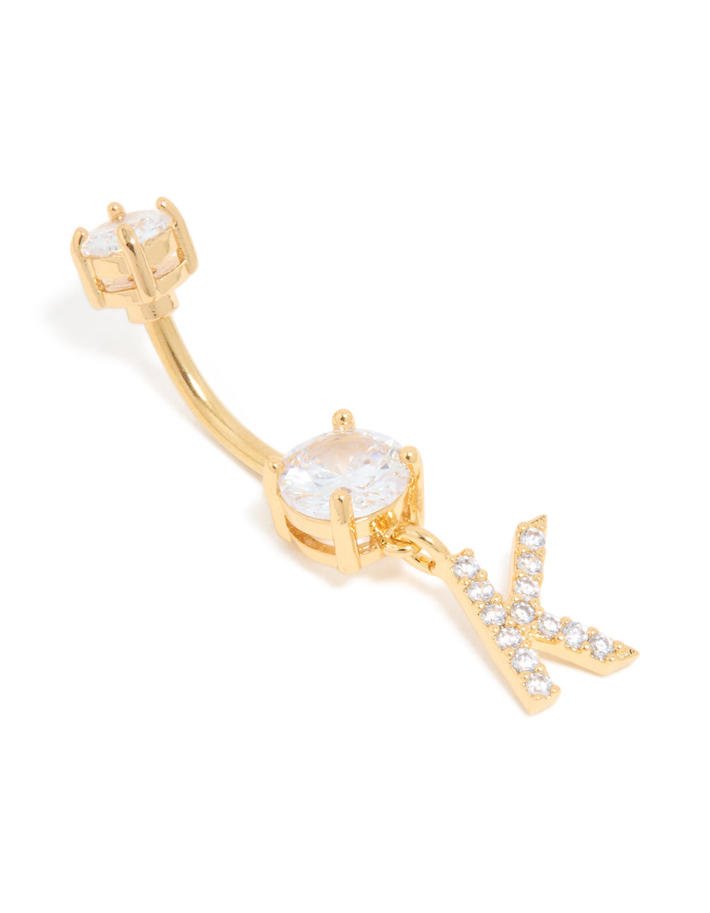 Gold Plated Surgical Steel Cubic Zirconia Pavé Letter K Belly Bar