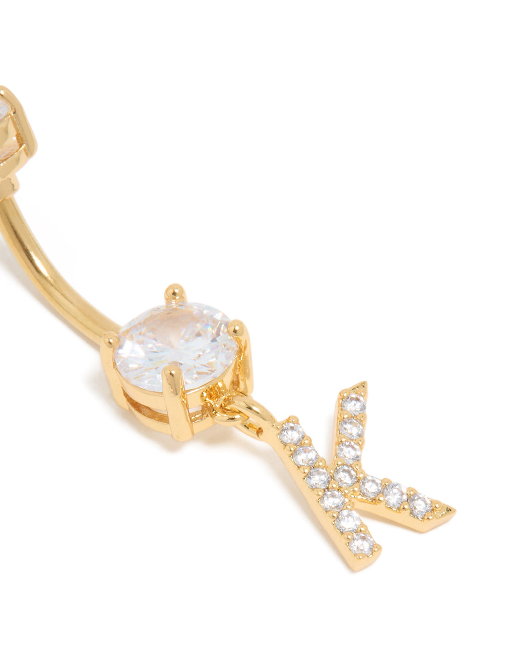 Gold Plated Surgical Steel Cubic Zirconia Pavé Letter K Belly Bar
