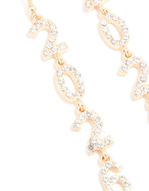 Gold Diamante 2026 Long Drop Earrings