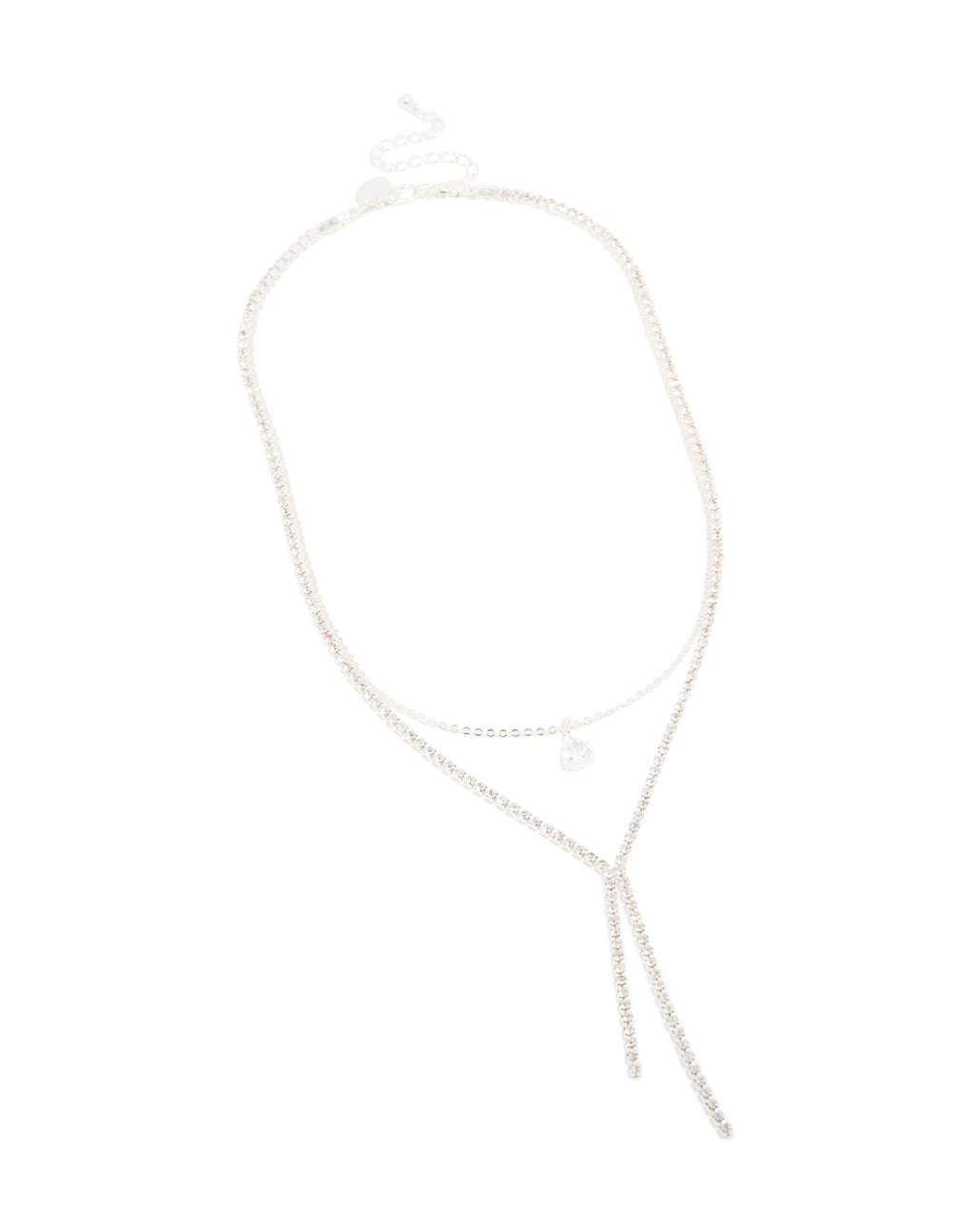 Silver Plated Cubic Zirconia Teardrop & Cup Chain Layered Necklace