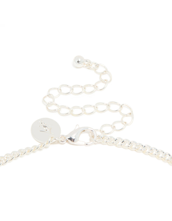Silver Plated Cubic Zirconia Cup Chain & Drop Pendant ayered Necklace