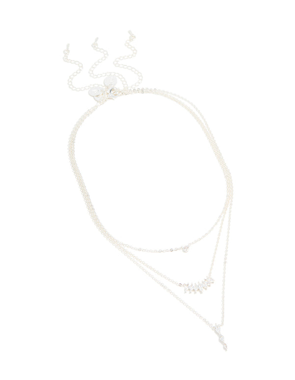 Silver Plated Cubic Zirconia Mixed Pendant Layered Necklace