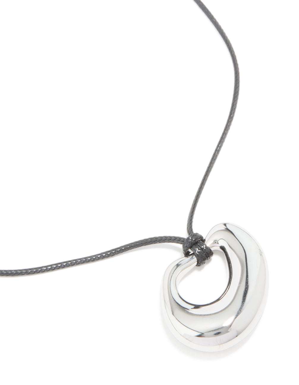 Showcasing a pendant featuring waterproof stainless steel and cord necklace in silver and dimgrey close up view